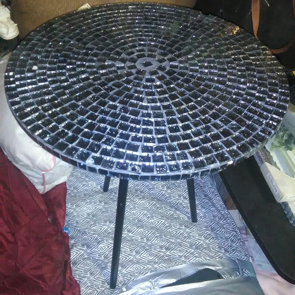Glass mosiac bedside, outside or couchside table